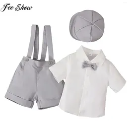 Kledingsets Little Boys Summer Gentleman Suit Verjaardags Wedding Party Formele Outfit Korte mouw Bow Tie Shirt met Suars shorts Horthoed