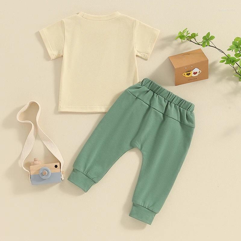 Roupas conjuntos de roupas pequenas nascidas roupas 2pcs menino de menino de mola letra impressão de t-shirts de manga curta e calça longa