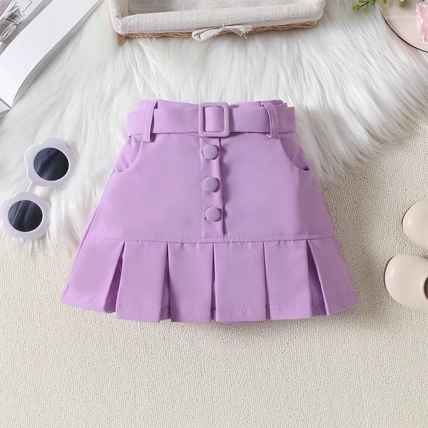 Juntos de ropa Falda de niñas pequeñas Summer Sweet Tourfits de manga redonda Tops Mini Vestido Pleado con cinturón Lindo ropa