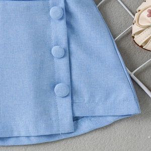 Ensembles de vêtements Petites filles Summer Summer Mesh Floral Mesh Short Puff Sleeve Tops avec mini-jupe A-Line 2 PCS