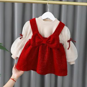 Ensembles de vêtements petites filles bambin saint valentin tenue Plus velours chaud hiver lanterne manches hauts robe 2 pièces vêtements de l'année chinoise