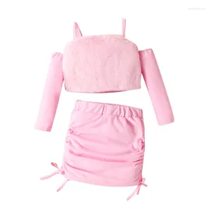 Ensembles de vêtements petite fille jupe tenue 2 pièces vêtements d'été ensemble épaule froide manches longues hauts avec mini costumes