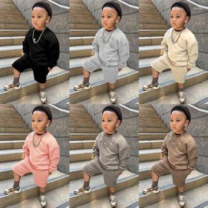 Kledingsets Kleine kinderen Jongens Meisjes Trainingspakkleding 2-delige loungewear-set Effen topsweatshirt Elastische joggingbroek Shorts Past bij outfits