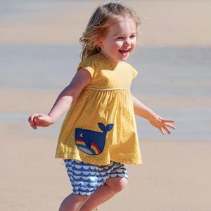 Conjuntos de ropa Little Maven Brand Children 2023 Summer Baby Girls Ropa de algodón para niños Animal Fish Whale Print T Shirt ShortsClothin