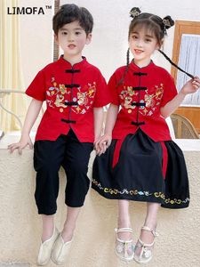 Conjuntos de ropa LJMOFA 2 PCS Año chino Niños Tang Suit Hanfu Festival de primavera Trajes tradicionales para niñas T130 T130