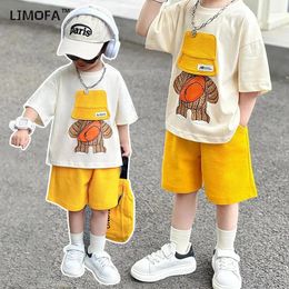 Kledingsets Ljmofa Kinderen Zomer Casual jongens Korte Mouw Fashion Cartoon Bear Print T-Shirt Shorts Cotton Outfits D470