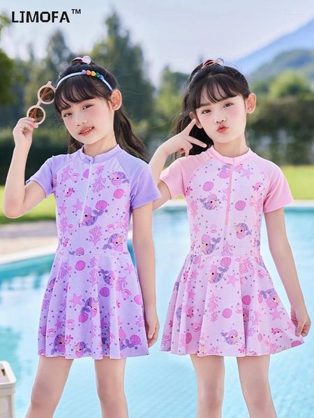 Ensembles de vêtements ljmofa filles maillot de bain une pièce de maillots de bain Summer mignon imprimement floral princesse courte robe à manches