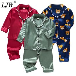 Conjuntos de ropa LJW Conjunto de pijamas para niños Conjunto de bebés Ropa para niños Niños y niñas Conjunto de pantalones de satén de seda helada Ropa familiar Pijamas para niños 230719