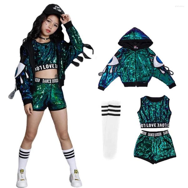 Ensembles de vêtements Lolanta 2pcs / 4pcs filles Jazz Street Dance Costumes modernes Sequnines Hip Hop Stage Performance Wear 4-16 ans