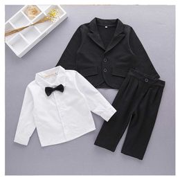 Ensembles de vêtements LOLANTA 3pcs bébé garçons smoking chemise blanche messieurs costume de fête de mariage noir costume de cérémonie bébé cadeau d'anniversaire