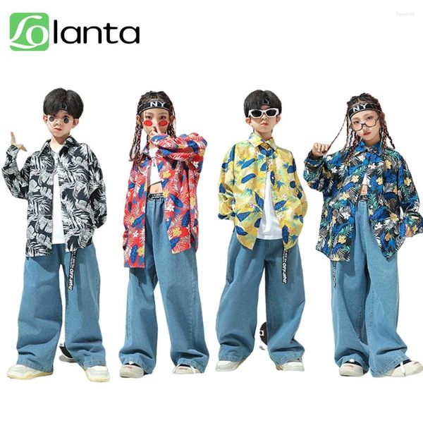 Ensembles de vêtements lolanta pour enfants dans la rue des filles de street girls rétro de chemise florale rétro ensemble des élèves garçons hop performance Hip Hop tenue Casua