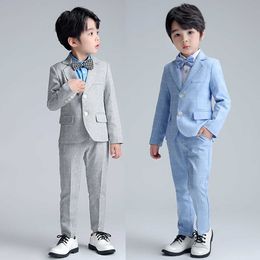 Ensembles de vêtements Lolanta Enfants Garçons Costume Formel À Manches Longues Gris Bleu Plaid Tuxedo Ensemble Gentleman Enfants Anniversaire Costumes De Fête De Mariage Tenues