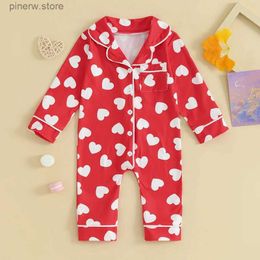 Ensembles de vêtements à manches longues bébé garçons filles vêtements de nuit pyjamas combinaisons col à revers coeur imprimé bouton barboteuses nouveau-né vêtements de détente vêtements