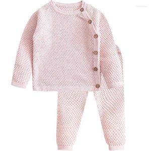 Ensembles de vêtements à manches longues pour bébés filles et garçons, costume d'automne et d'hiver en laine solide, tissu tricoté pour nourrissons