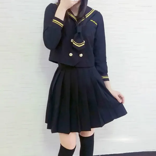 Conjuntos de ropa de manga larga uniforme japonés niñas escolares bordadas altas mujeres novedad trajes de marinero niña negro