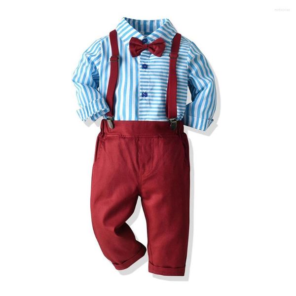 Ensembles de vêtements manches longues vêtements bébé garçon robe rayée mode chemise pantalon solide avec ceinture enfants tenues bébé enfants ensemble 1-6 ans