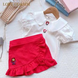 Kledingsets Love Ddmm Girls Korte mouw Blouse shirts rokken meisje kinderen bloem borduurwerk tops babykleding outfits peuter