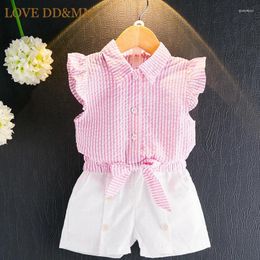 Ensembles de vêtements Love Ddmm Girls Summer Fashion Casual Stripe Stripe Short à manches T-shirts Shorts Suits pour bébé fête