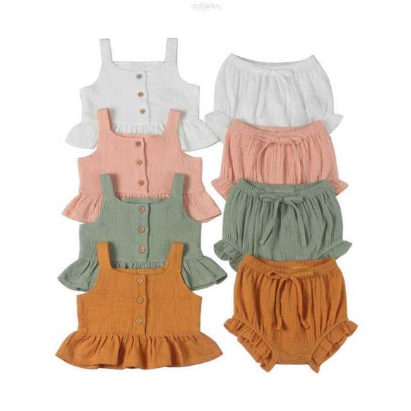 Ensembles de vêtements adorables 100% coton mousseline bébé fille sans manches débardeur et short ensemble d'été