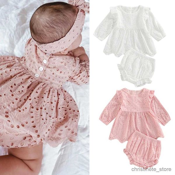 Conjuntos de ropa Encantadores conjuntos de ropa para niñas recién nacidas flores ahuecadas con volantes vestido de manga larga Tops + trajes cortos R231215