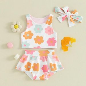 Kledingsets Lovely Summer Born Baby Girls Floral Print Mouwleveless Tanks Tutu Shorts Skirts Headband Beach Outfits