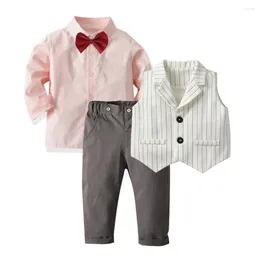 Kledingsets LZH Peuter Baby Jongens Jurk Pak Stropdas Shirt Gestreept Vest Broek 3 stks Gentleman Outfits Kinderen Kinderen