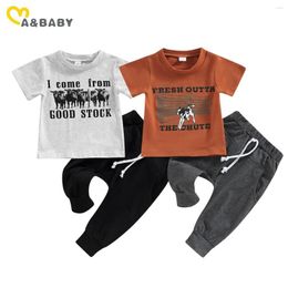 Ensembles de vêtements MaBaby 0-3Y enfant en bas âge enfant bébé garçon vêtements lettre vache imprimer T-shirt pantalon été tenues décontractées