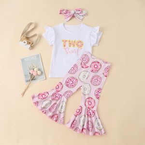 Ensembles de vêtements MaBaby 18-30M enfant en bas âge bébé filles ensemble de vêtements lettre T-shirts beignets imprimer pantalon évasé 2 ans tenues d'anniversaire D01