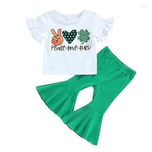 Ensembles de vêtements Mababy 6M-4Y St. Patrick's Day Born Toddler Kid Bébé Vêtements Clover Letter Print T-shirt Flare Pants Outfits Summer