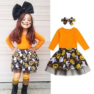 Ensembles de vêtements MaBaby 6M-5Y Costumes d'Halloween Toddler Infant Born Baby Kid Girls Pumpkin Outfits T-shirt à manches longues Tutu Skrits DD40Cl