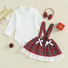 Conjuntos de ropa Mababy 0-18M Navidad nacido bebé niñas ropa trajes de Navidad trajes de manga larga mameluco de encaje falda a cuadros diadema D05