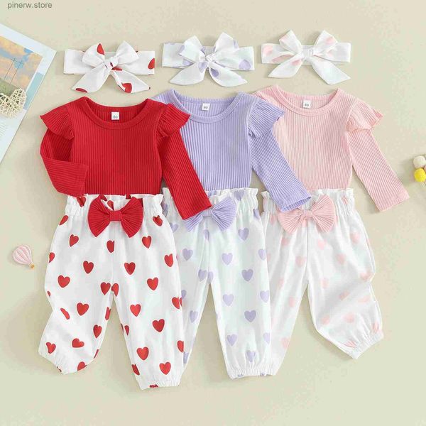 Conjuntos de ropa ma baby 0-18M Día de San Valentín conjuntos de ropa para niña recién nacida mameluco de punto pantalones con estampado de corazón diadema traje para niños pequeños D05