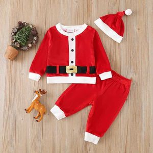 Kledingsets Ma Baby 0-24M pasgeboren baby babyjongen meisje kerstkleding set lange mouwen tops broek hoed outfits kerstman kostuums D01