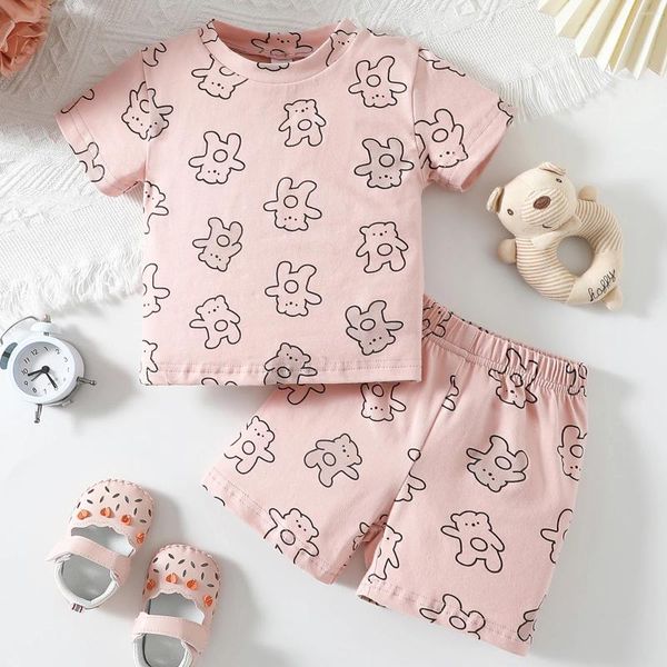 Ensembles de vêtements Mababy 6m-3y né infantile enfant en bas âge bébé filles garçons vêtements ours imprimé t-shirt shorts tenues d'été mignonnes D05