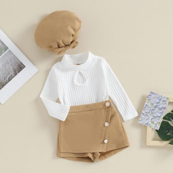 Ensembles de vêtements Mababy 6M-5Y enfant en bas âge infantile enfant bébé filles vêtements tricot à manches longues hauts jupes bouton béret chapeau enfants tenues d'automne D05