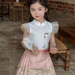 Kledingsets Ma Mian Rok Girl's Set Hanfu Summer Children's Antique 2024 Style