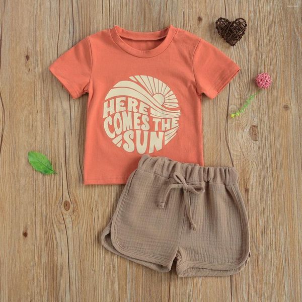 Ensembles de vêtements Mama S Sunshine Enfant Garçon Vêtements Été À Manches Courtes Sun Print T-Shirt Tops Shorts Ensemble 1T 2T 3T 4T Tenue De Bord De Mer