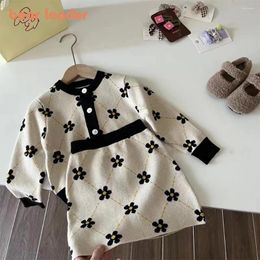 Ensembles de vêtements Melario Girls Pull 2024 Automne / Hiver Ensemble Diamant Fleur Imprimé Cardigan Jupe Courte Deux Pièces Doux