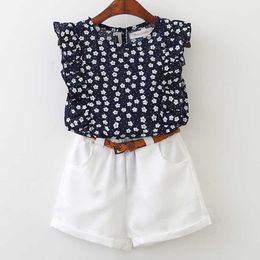 Kleding Sets Melario Zomer Casual Kinderen Chiffon Bloemen Blauw T-shirt Broek Meisjes Kinderen Set Toddler Girl Outfits