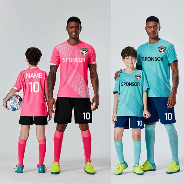 Ensembles de vêtements Hommes Enfants Uniformes de football Maillots de football personnalisés vierges Ensembles à manches courtes Adultes Garçons Rose Parent-enfant Jeu d'activité Uniformes 230626