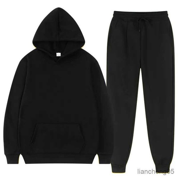 Conjuntos de ropa Conjuntos de color sólido para hombres y mujeres Joggers Hombres Moda Pantalones negros Casual Jogger Traje Chándal Sudadera