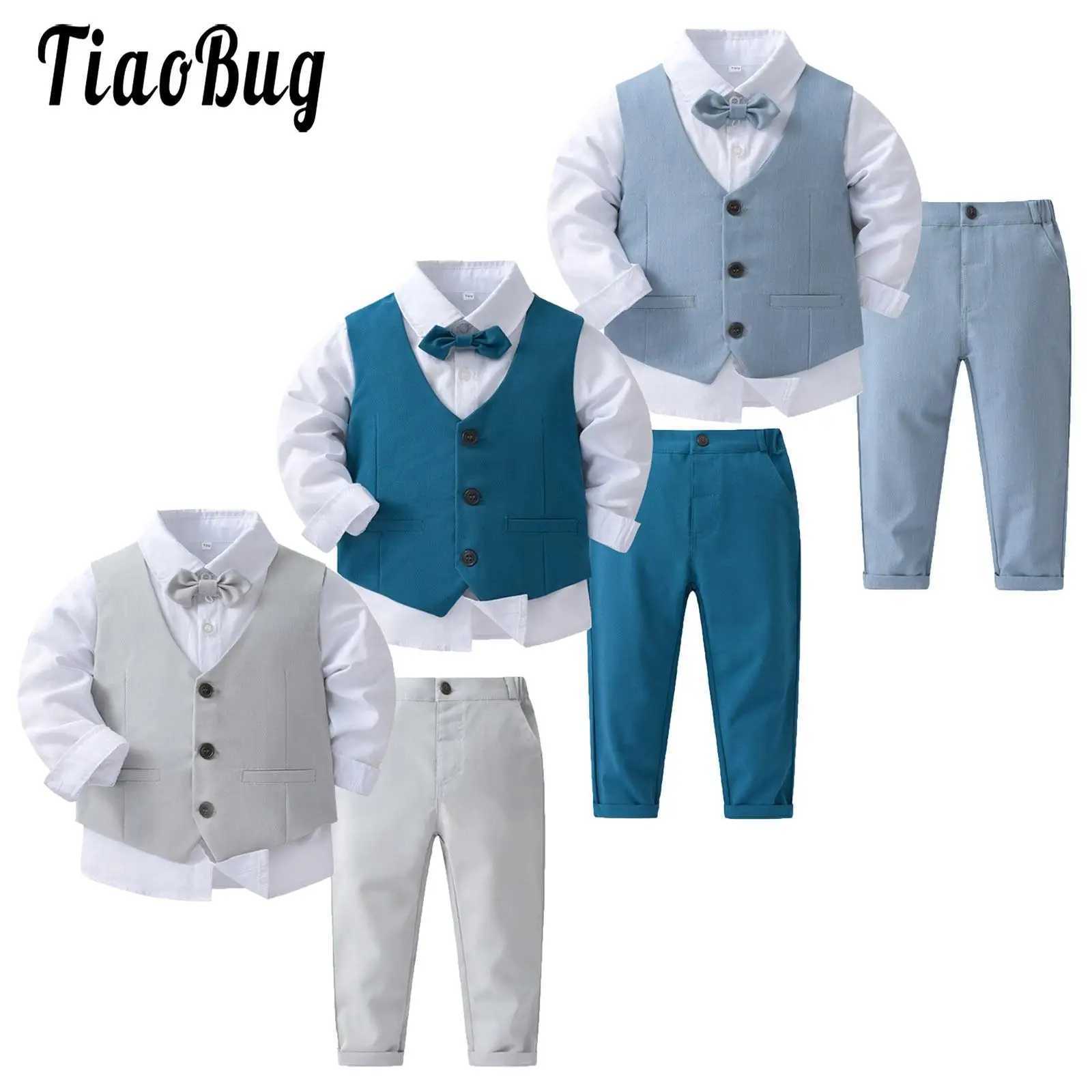 Clothing Sets Mens clothing mens evening dress bow tie shirt vest pants 4 pieces of fashionable baby clothing mens clothingL240513