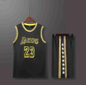 Kledingsets Mens Set Lakers No. 23 Basketball Jerseys Primaire Game Team Korte mouw Uniform Training Vest en Shorts T240415