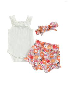 Ensembles de vêtements michellecmm né bébé fille vêtements d'été 3pcs tenues sangle à volants shorts floraux