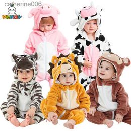 Conjuntos de ropa MICHLEY Halloween Baby Rompers Ropa de invierno Traje Franela Monos con capucha Pijamas Animales Mono general para niños BebeL231202