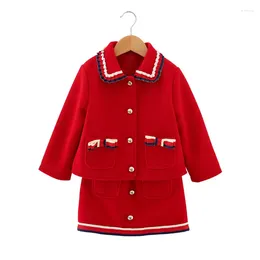 Ensembles de vêtements Mihkalev 2023 Printemps Automne Enfants Ensemble à manches longues Veste en laine Jupe Bébé Fille 2pièces Tenues d'automne Filles Survêtement