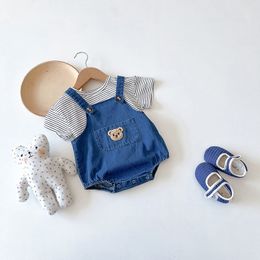 Kledingsets Milancel Summer Baby kleding Set Peuter Girls Striped T -shirt en denim bodysuits 2 PCS Boys Suits 230418