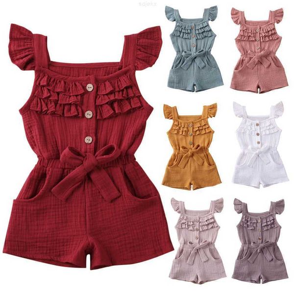 Ensembles de vêtements Miozing enfant en bas âge enfants bébés filles barboteuses volants solides à manches courtes nœud papillon combinaison tenues vêtements