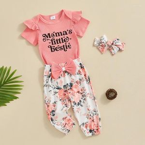 Ensembles de vêtements Mubineo bébé fille été automne vêtements à volants barboteuses pantalon floral mignon à manches courtes combinaison né infantile tenue