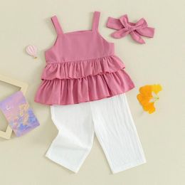 Ensembles de vêtements Mubineo Enfant en bas âge bébé fille vêtements d'été tenues de mode à volants hauts sans manche pantalon né mignon tenue pour bébé